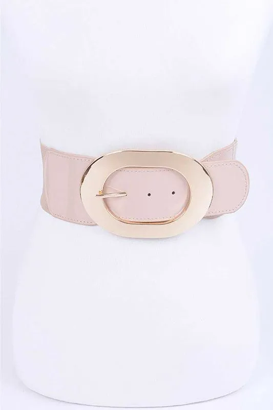 Nude Oval Buckle Fashion Elastic Belt – Adjustable Fit, Sleek Design with Polyurethane & Metal Composition (Copy) (Copy)