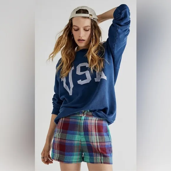 NWOT Free People Isla Plaid Shorts Colorful Casual Shorts