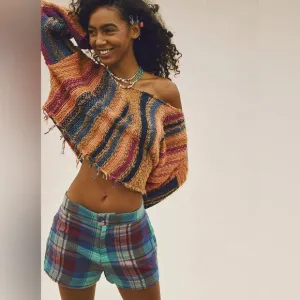 NWOT Free People Isla Plaid Shorts Colorful Casual Shorts