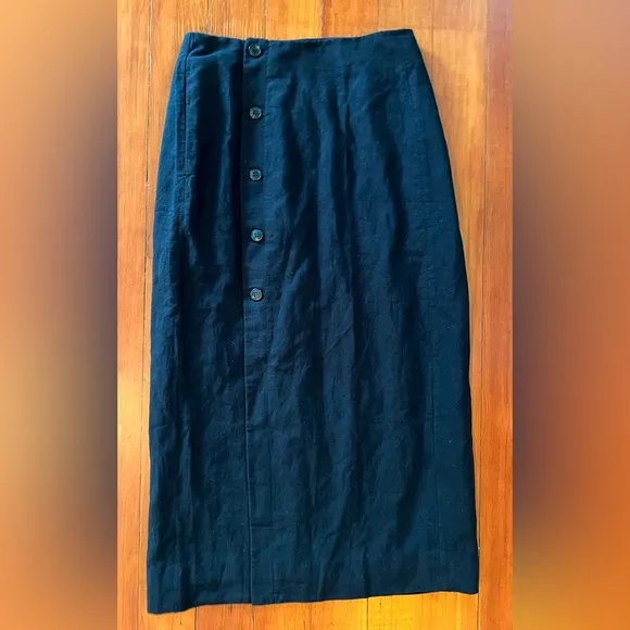 NWT Madewell Linen-Cotton Blend Wrap Midi Skirt - Size 0 - Black