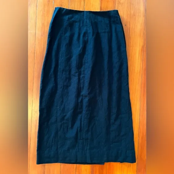 NWT Madewell Linen-Cotton Blend Wrap Midi Skirt - Size 0 - Black