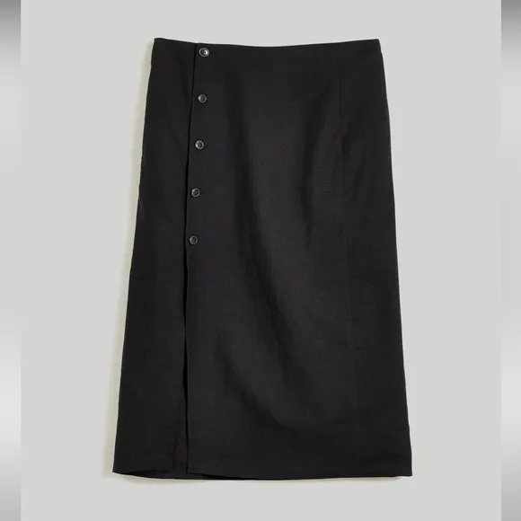 NWT Madewell Linen-Cotton Blend Wrap Midi Skirt - Size 0 - Black