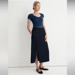 NWT Madewell Linen-Cotton Blend Wrap Midi Skirt - Size 0 - Black