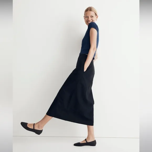 NWT Madewell Linen-Cotton Blend Wrap Midi Skirt - Size 0 - Black