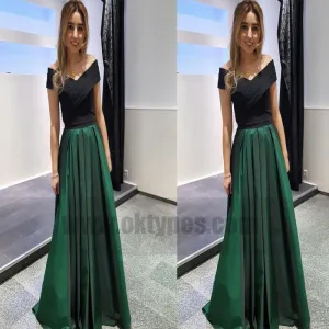 Off-shoulder Green Satin A-line Prom Dresses, Elegant Cheap Evening Dresses, TYP0747