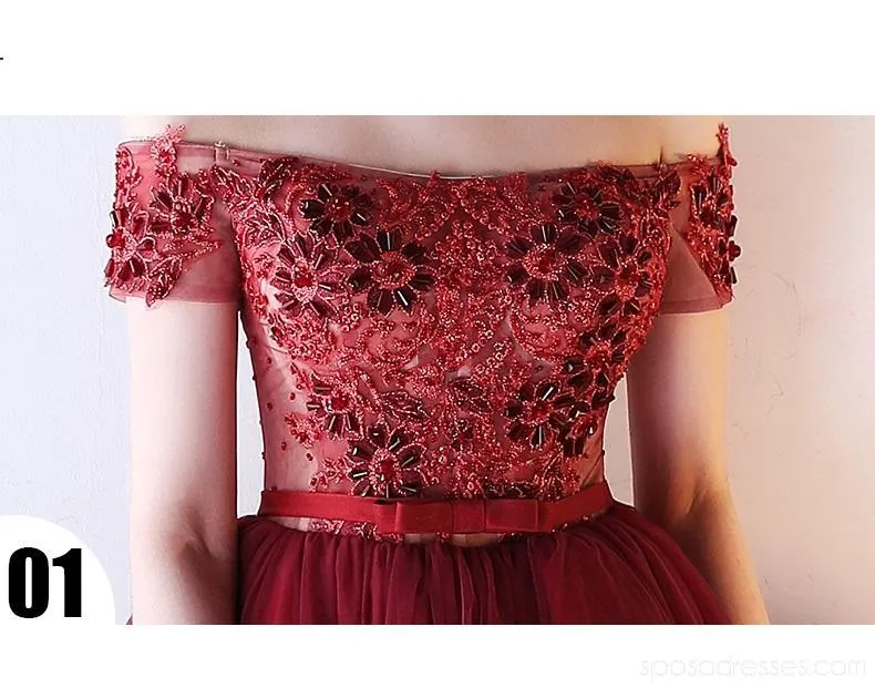 Off Shoulder Lace Beaded See Through Red Homecoming Dresses Online, Cheap Short Prom Dresses, CM790