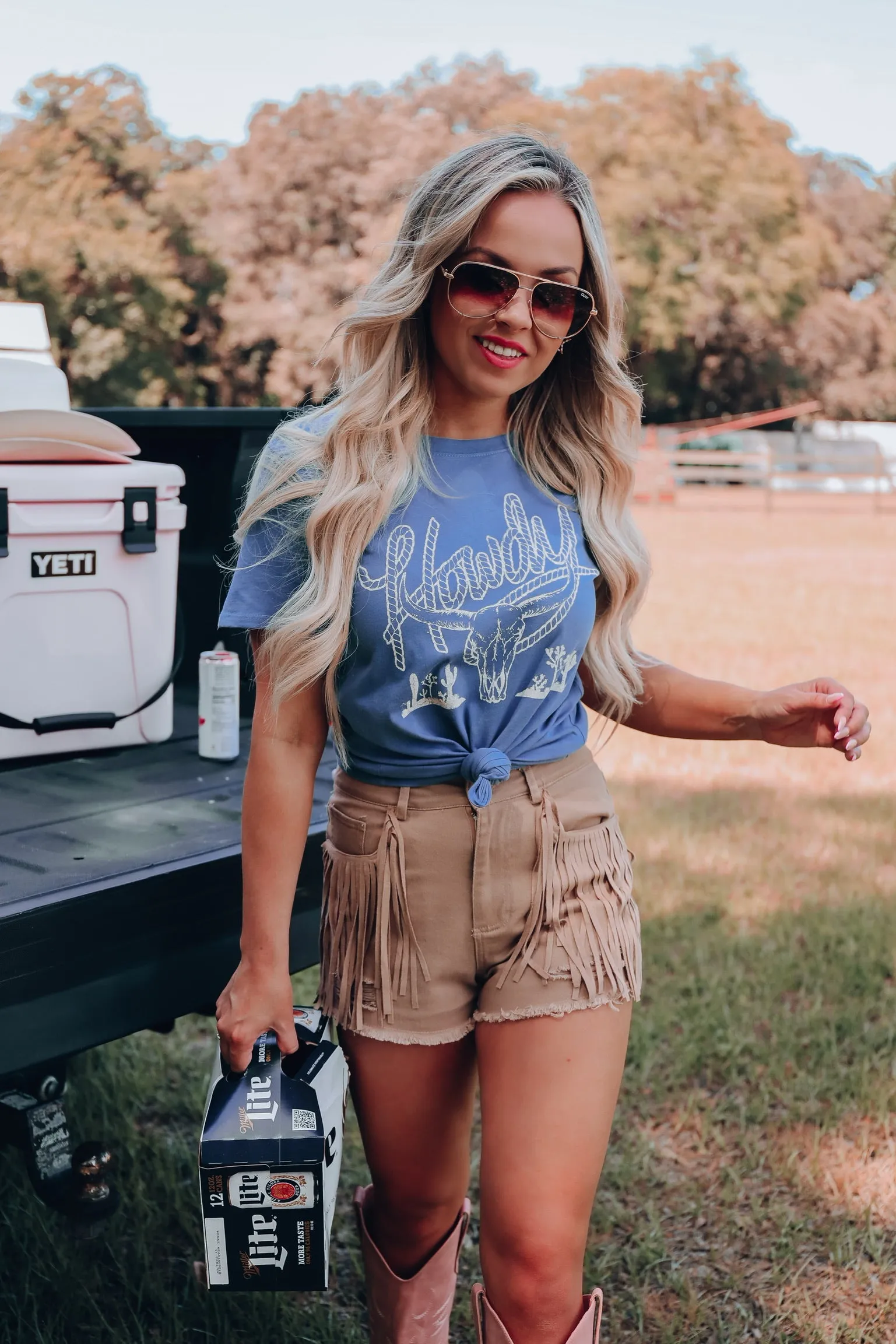 Out West Fringe Denim Shorts - Tan