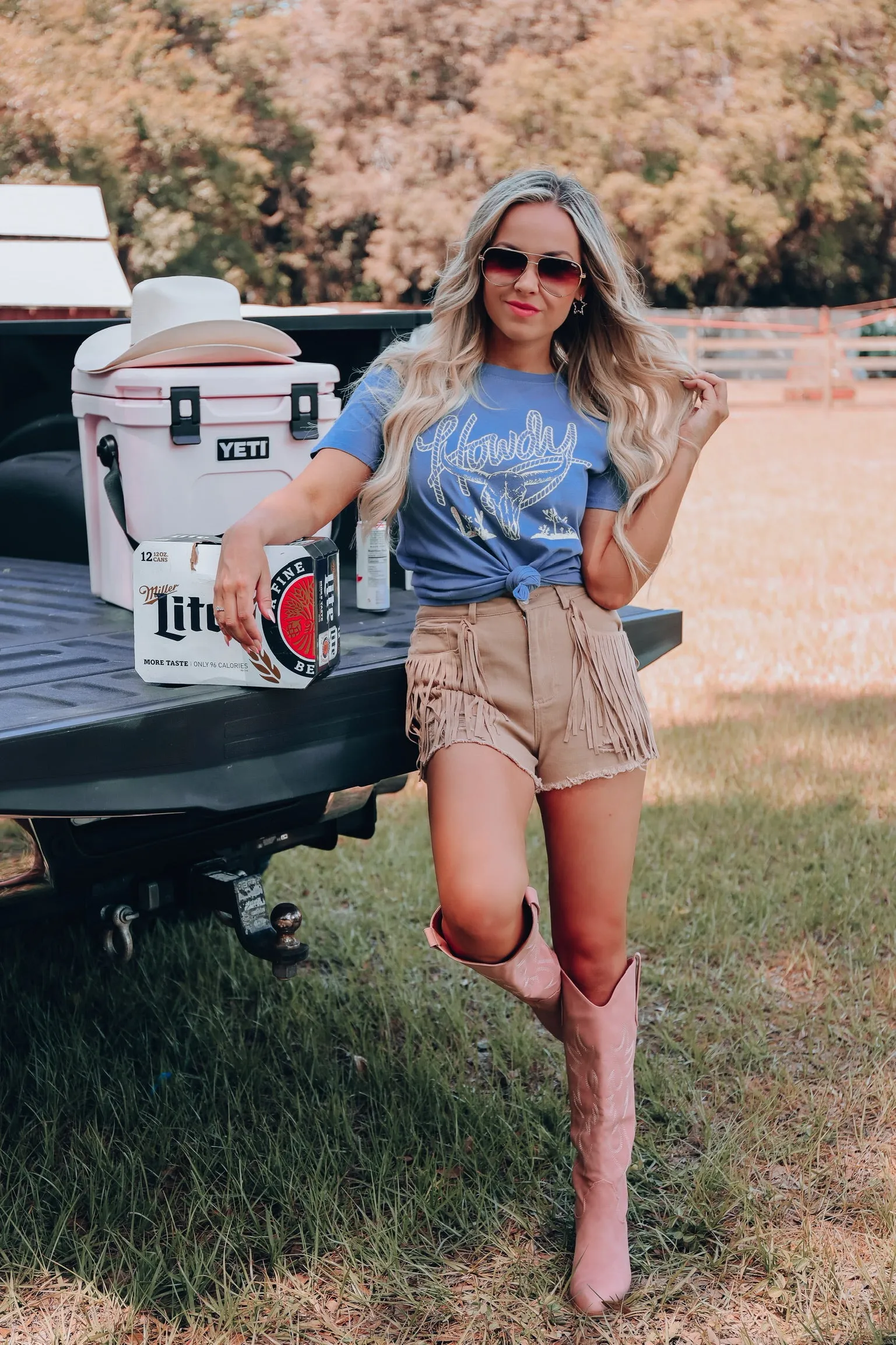 Out West Fringe Denim Shorts - Tan