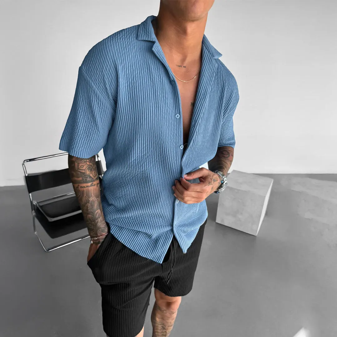 OVERSIZE RIBBED SHIRT - CORONET BLUE