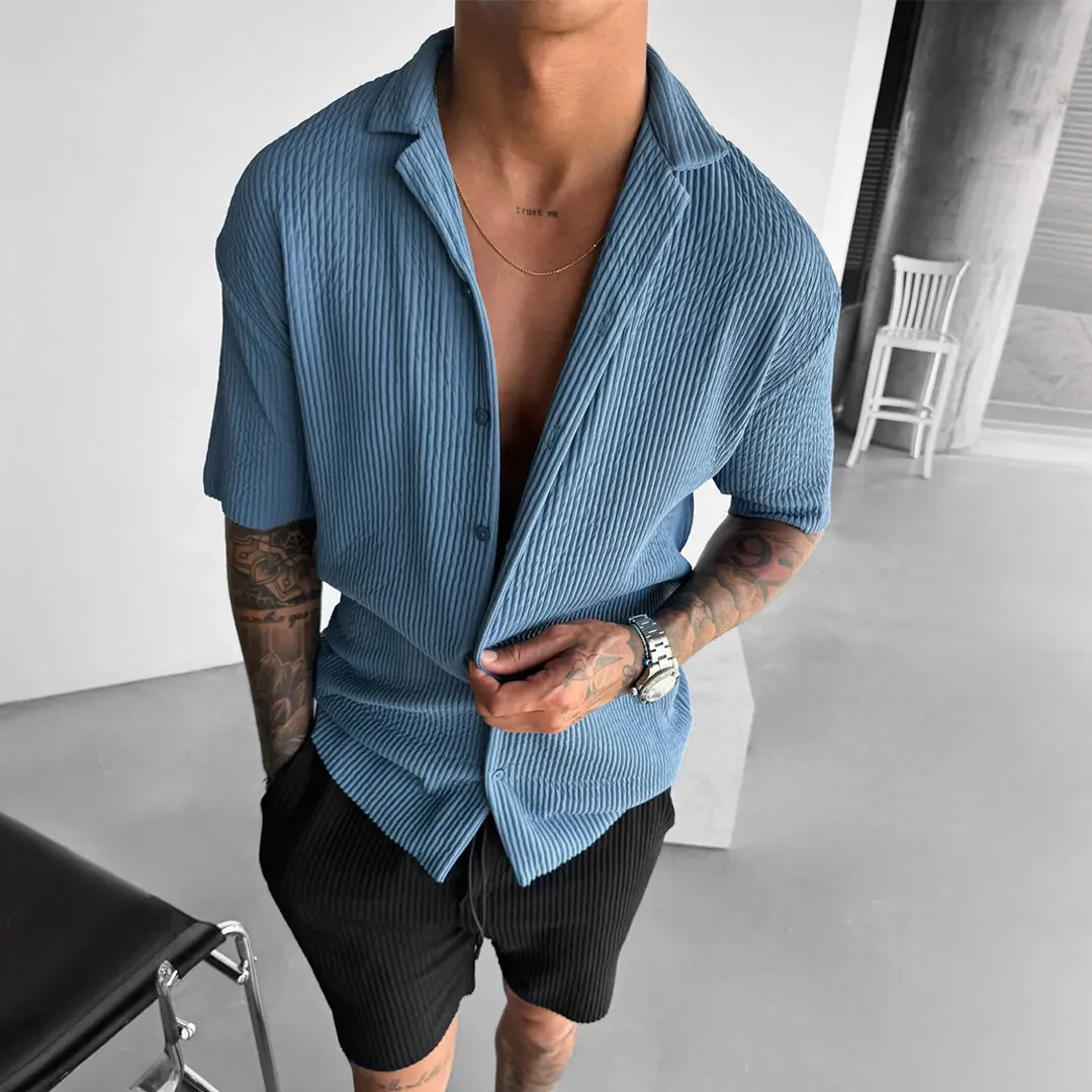 OVERSIZE RIBBED SHIRT - CORONET BLUE