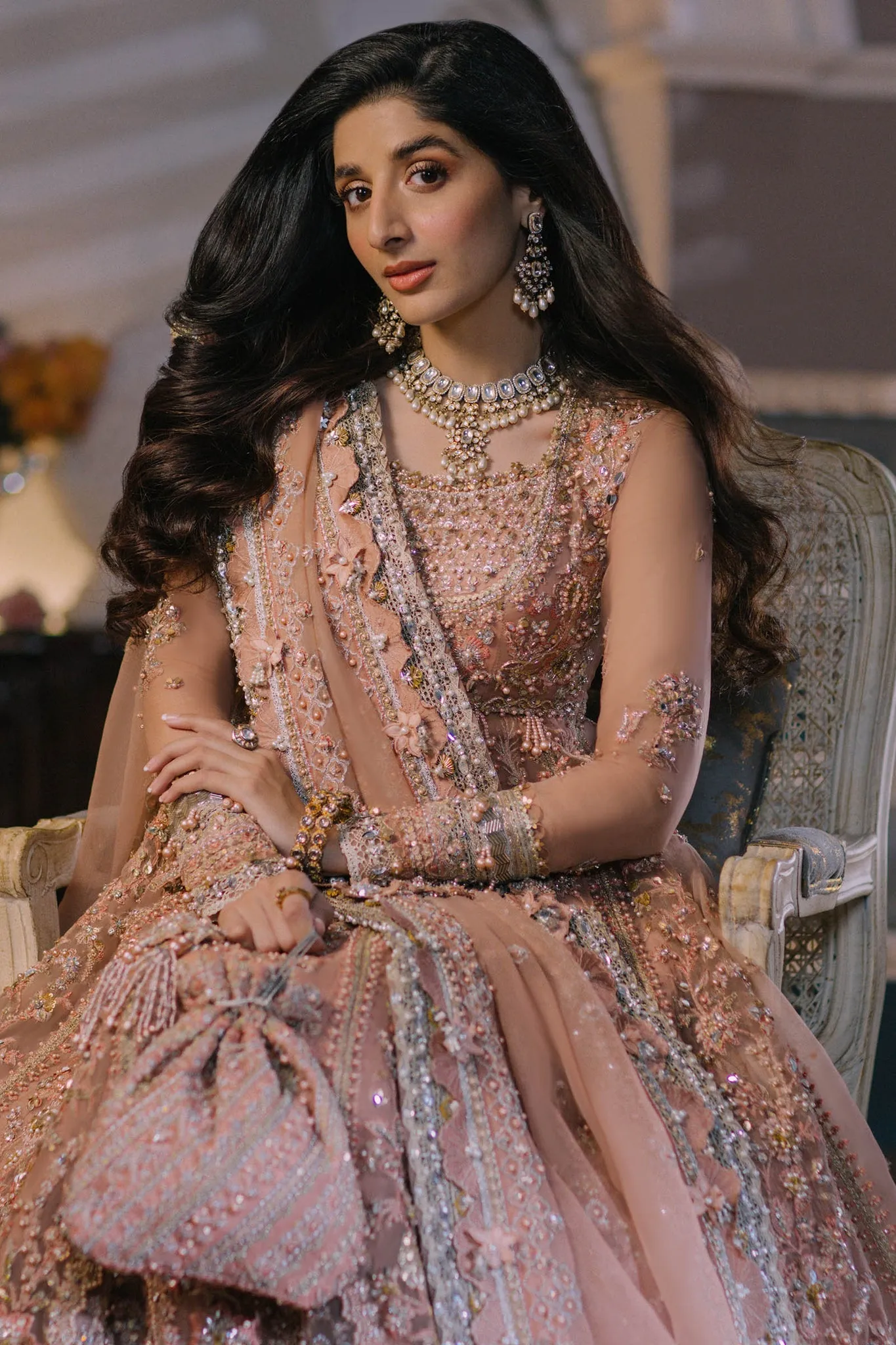 Pakistani Wedding Dress in Pishwas Style Frock in Elegant Beige Color