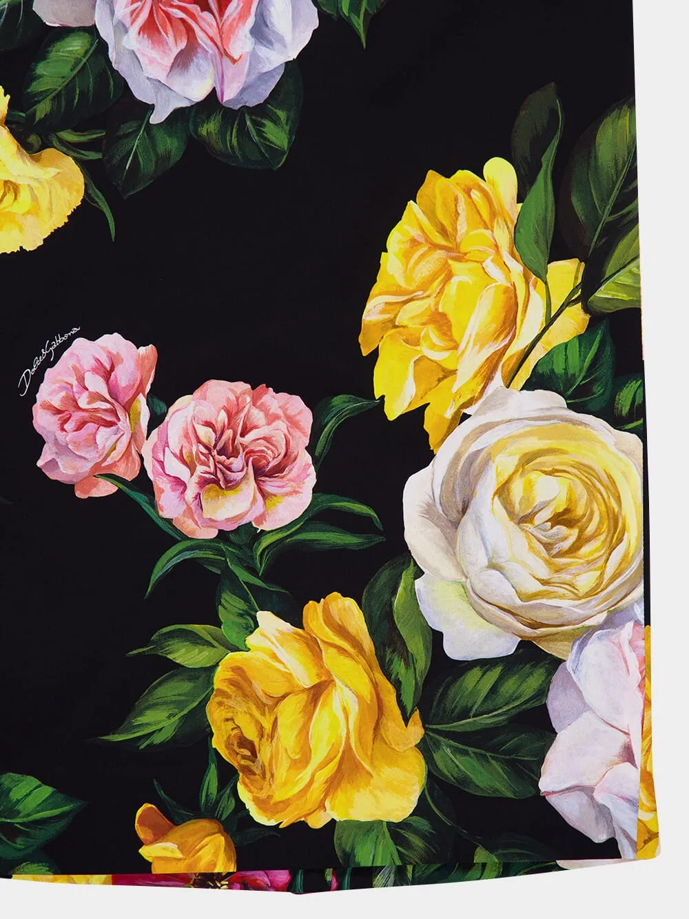 Peony and Rose-Print Charmeuse Skirt