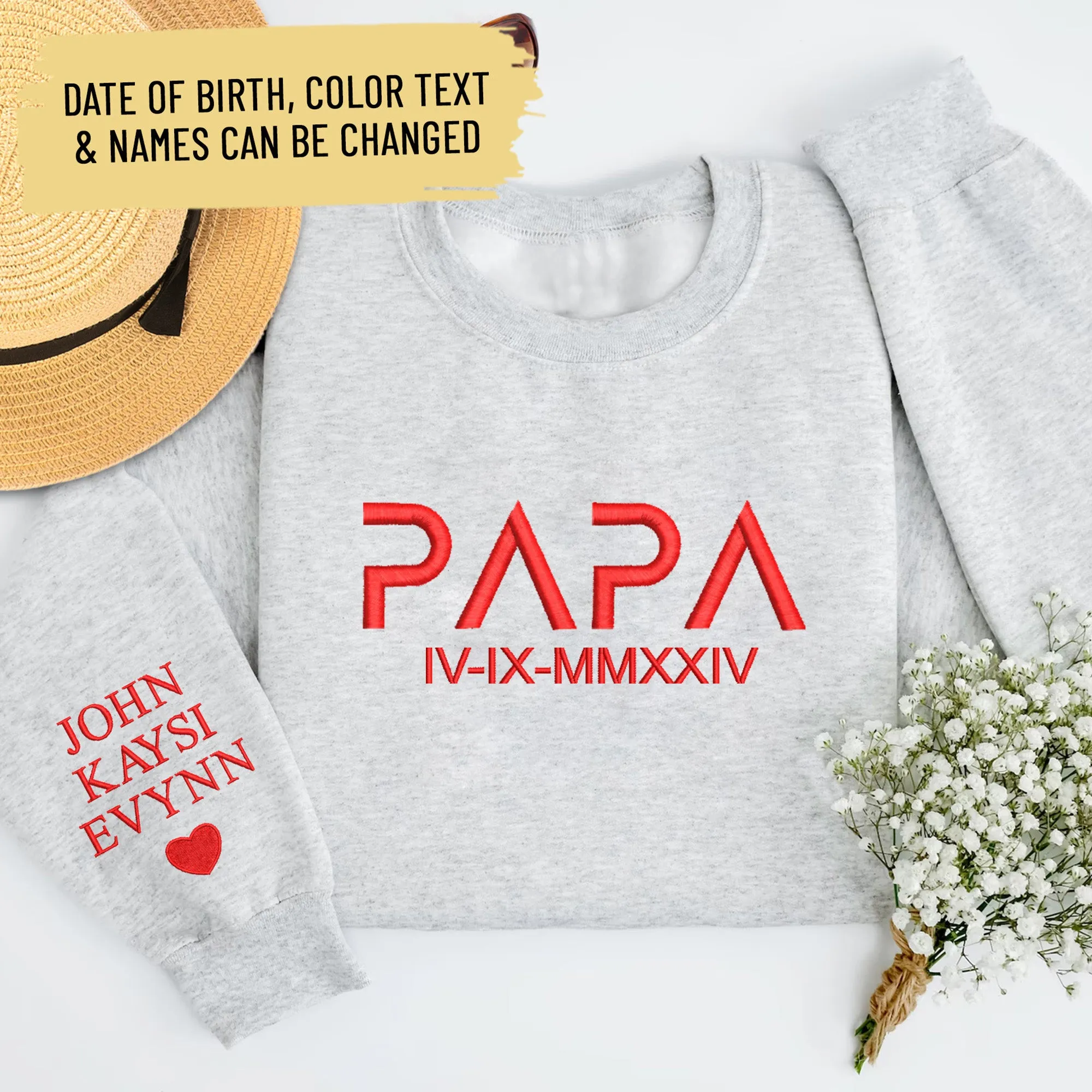Personalized Mama Papa Embroidered Sweatshirt With Kids Names On Sleeve, Custom Matching Dad & Mom Embroidery Hoodie, Happy Mothers Day Gift