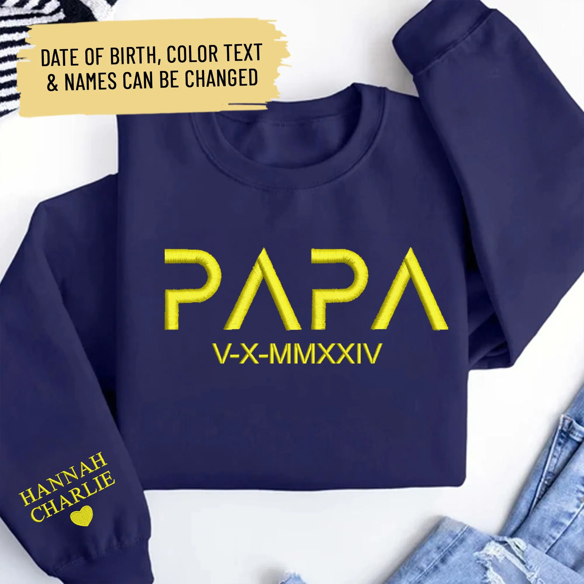 Personalized Mama Papa Embroidered Sweatshirt With Kids Names On Sleeve, Custom Matching Dad & Mom Embroidery Hoodie, Happy Mothers Day Gift