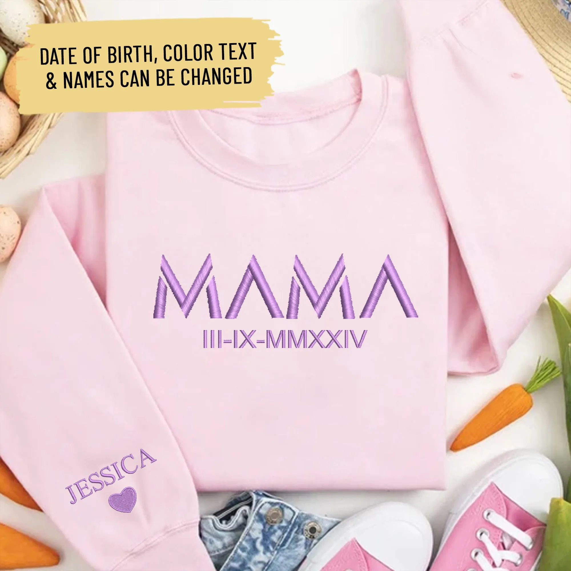 Personalized Mama Papa Embroidered Sweatshirt With Kids Names On Sleeve, Custom Matching Dad & Mom Embroidery Hoodie, Happy Mothers Day Gift