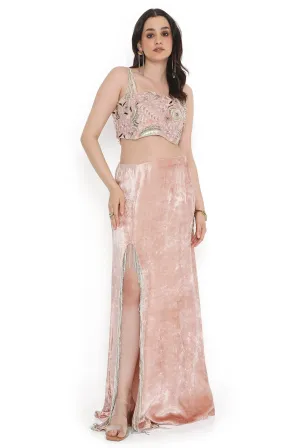 Pink Embroidered Choli With Side Slit Skirt