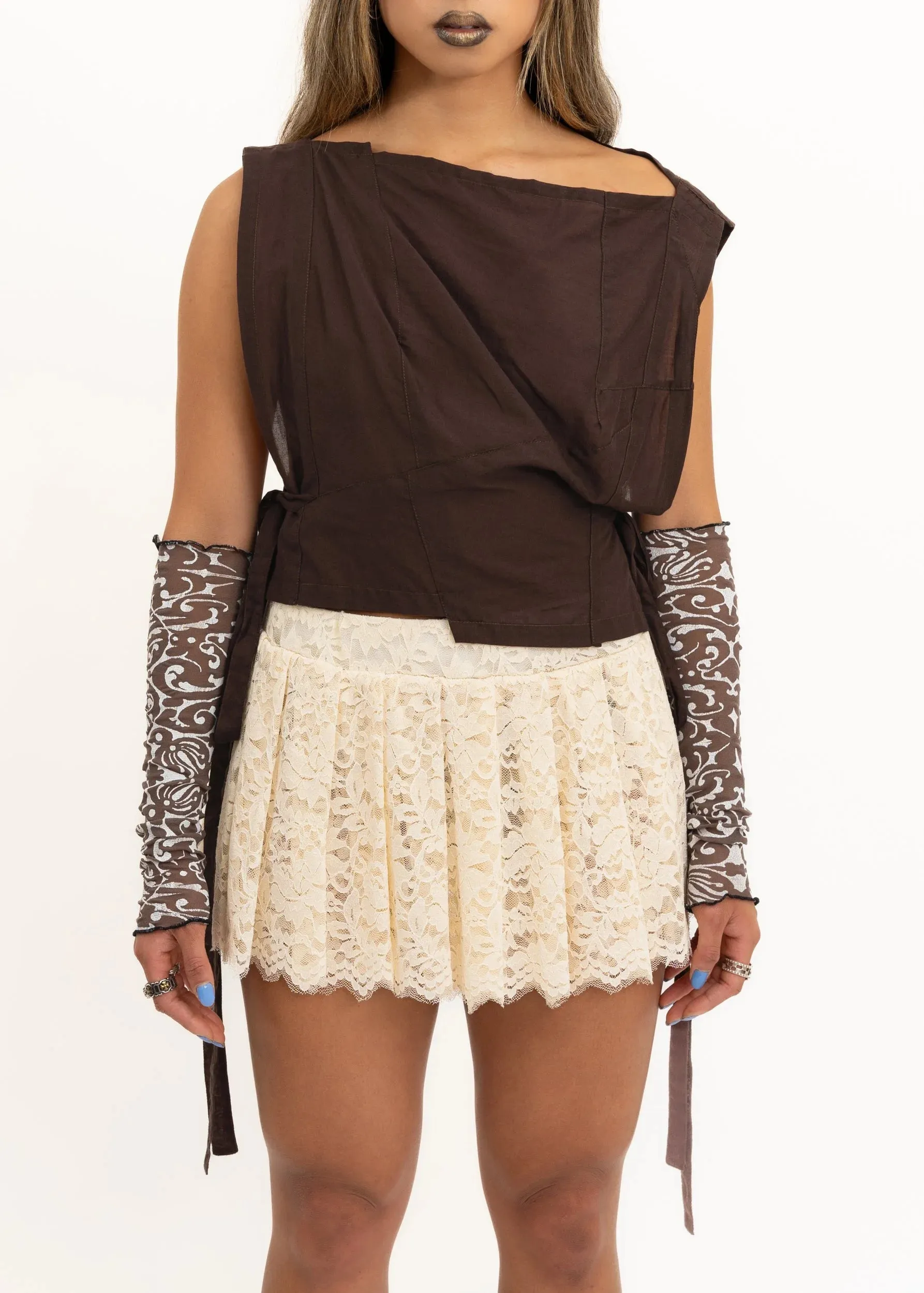 Pleated lace mini skirt