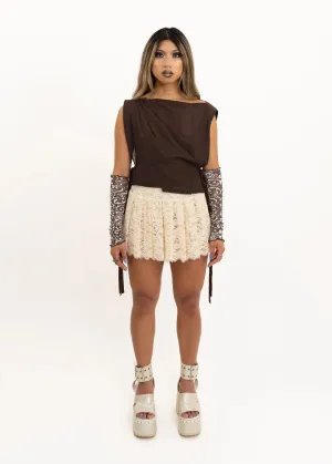 Pleated lace mini skirt
