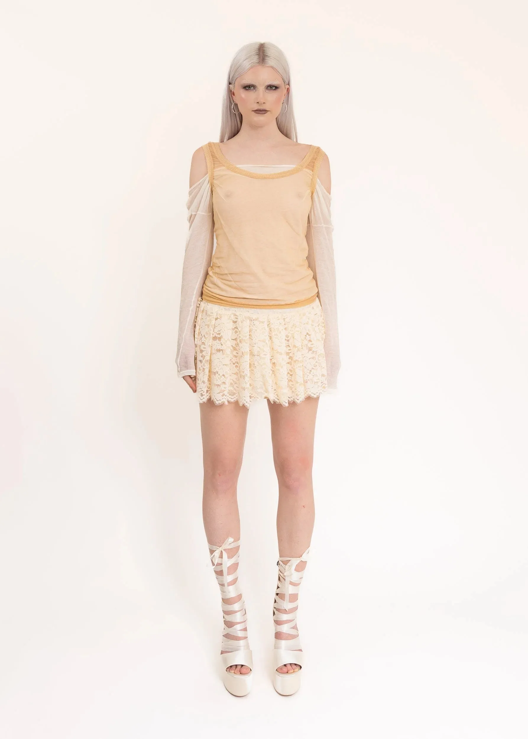 Pleated lace mini skirt
