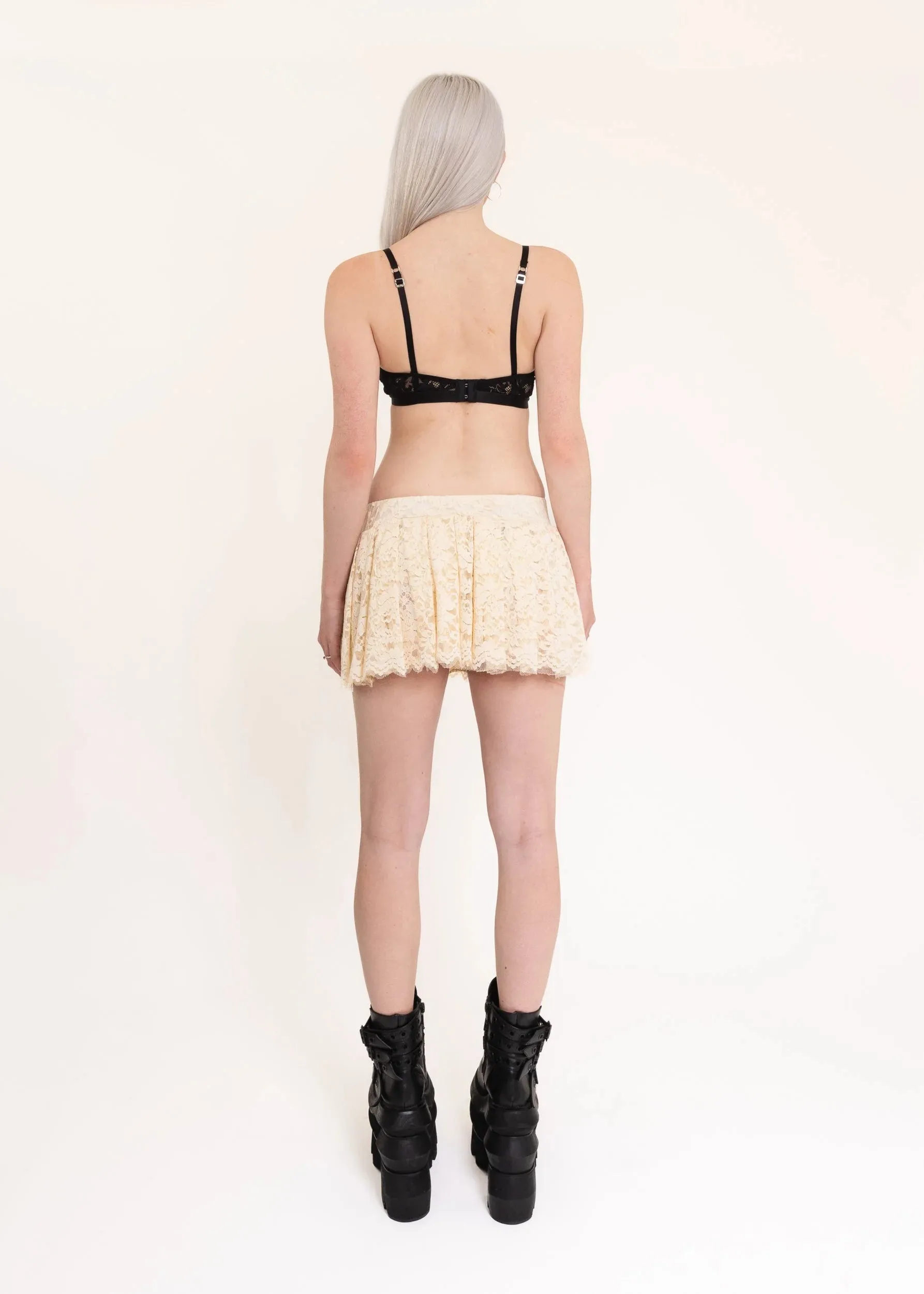 Pleated lace mini skirt