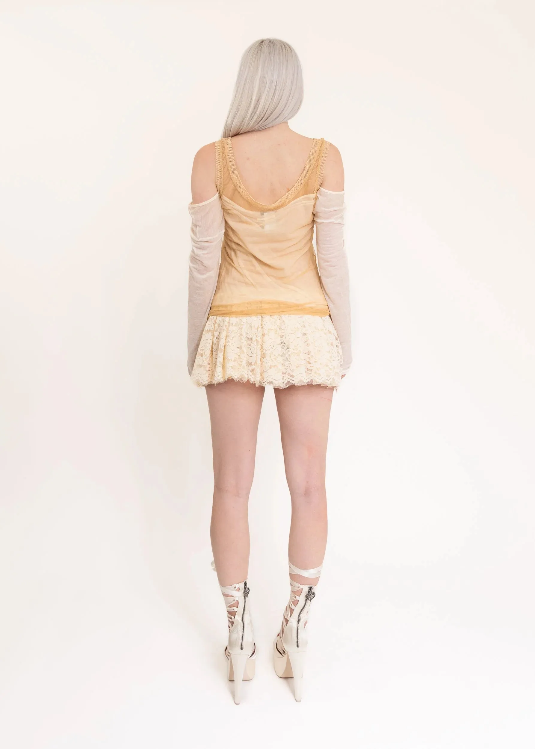 Pleated lace mini skirt