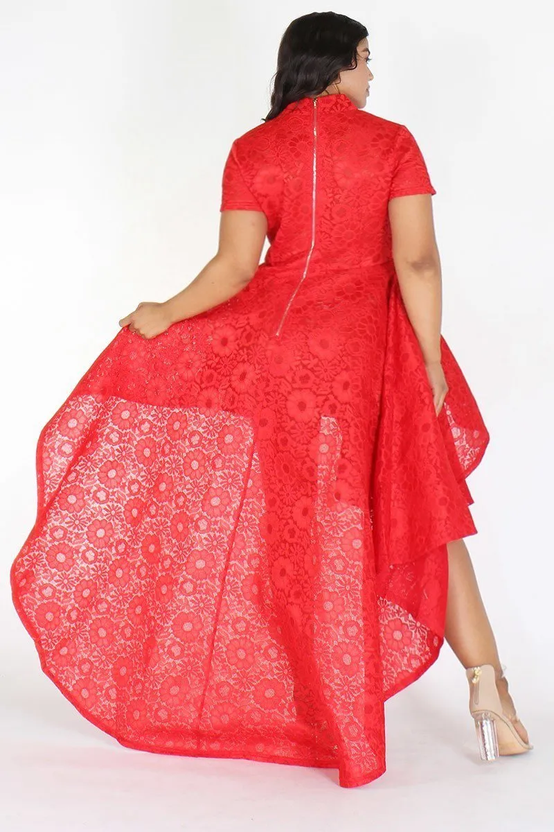 Plus Size Designer Flare Layered Hi Lo Dress Red