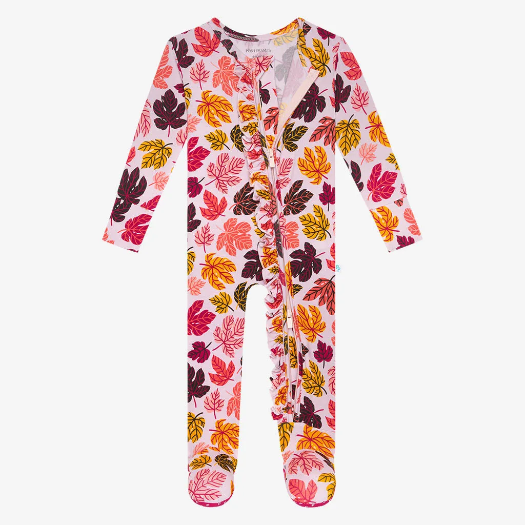 Posh Peanut Autumn Ruffled Zippered Footie