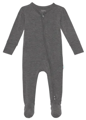 Posh Peanut Charcoal Heather Footie with Zipper