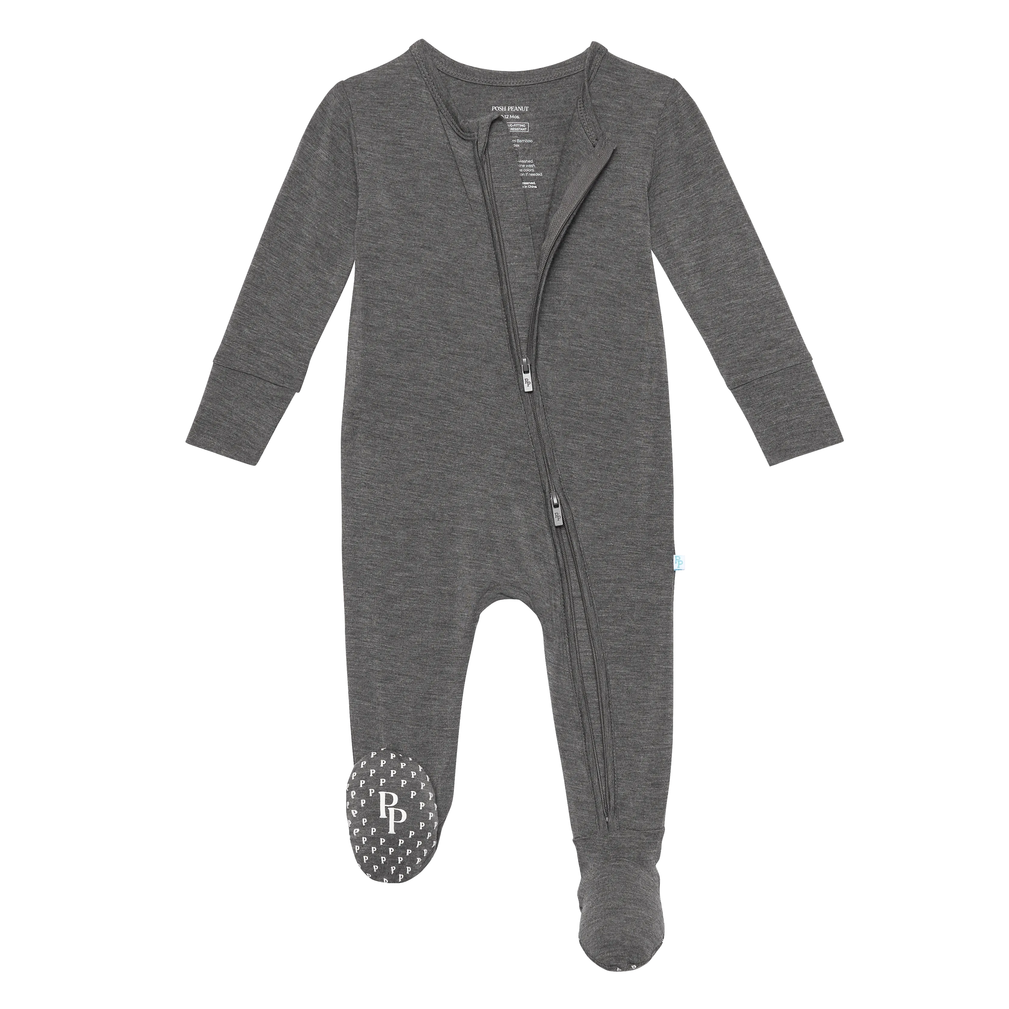 Posh Peanut Charcoal Heather Footie with Zipper
