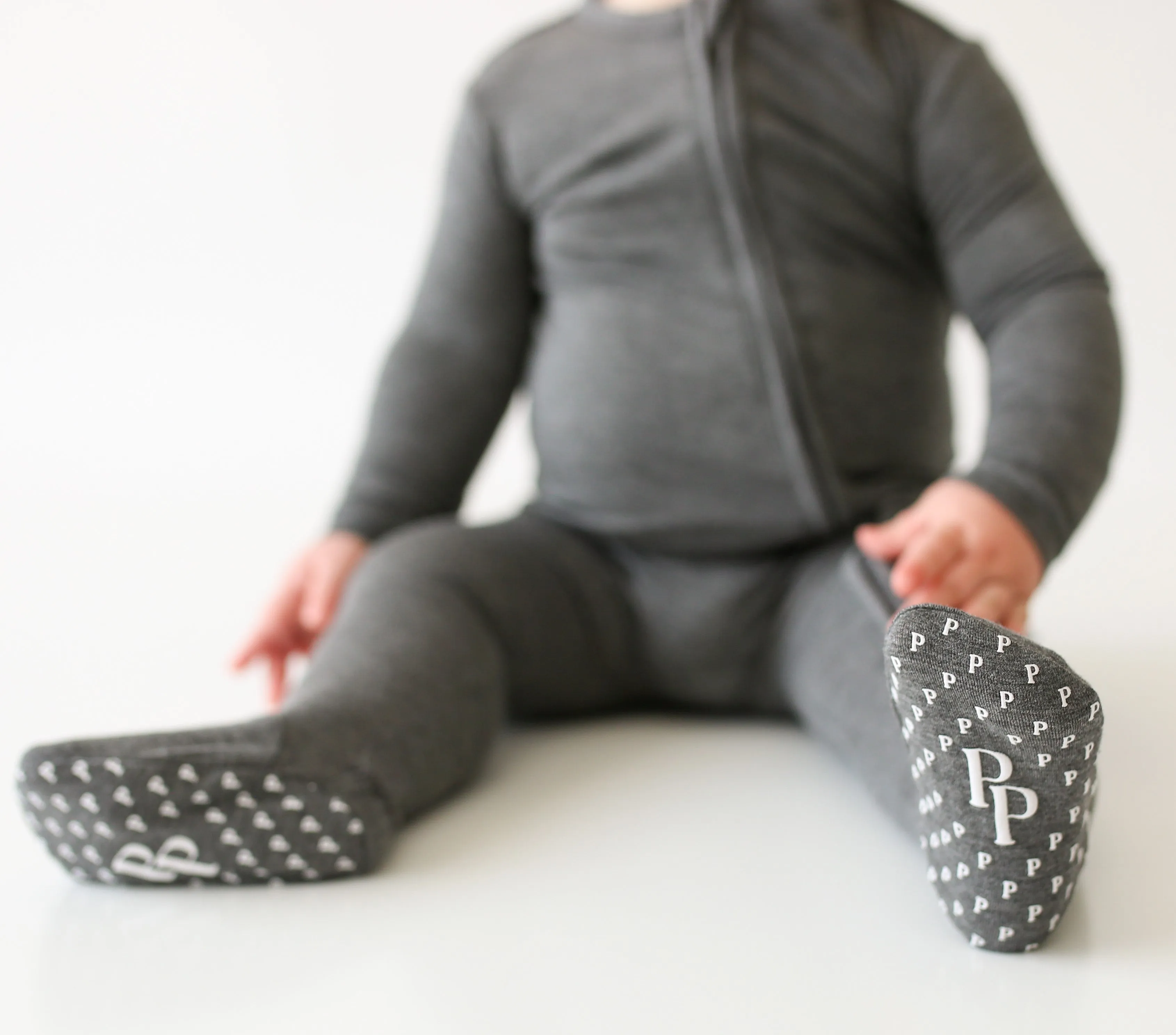 Posh Peanut Charcoal Heather Footie with Zipper