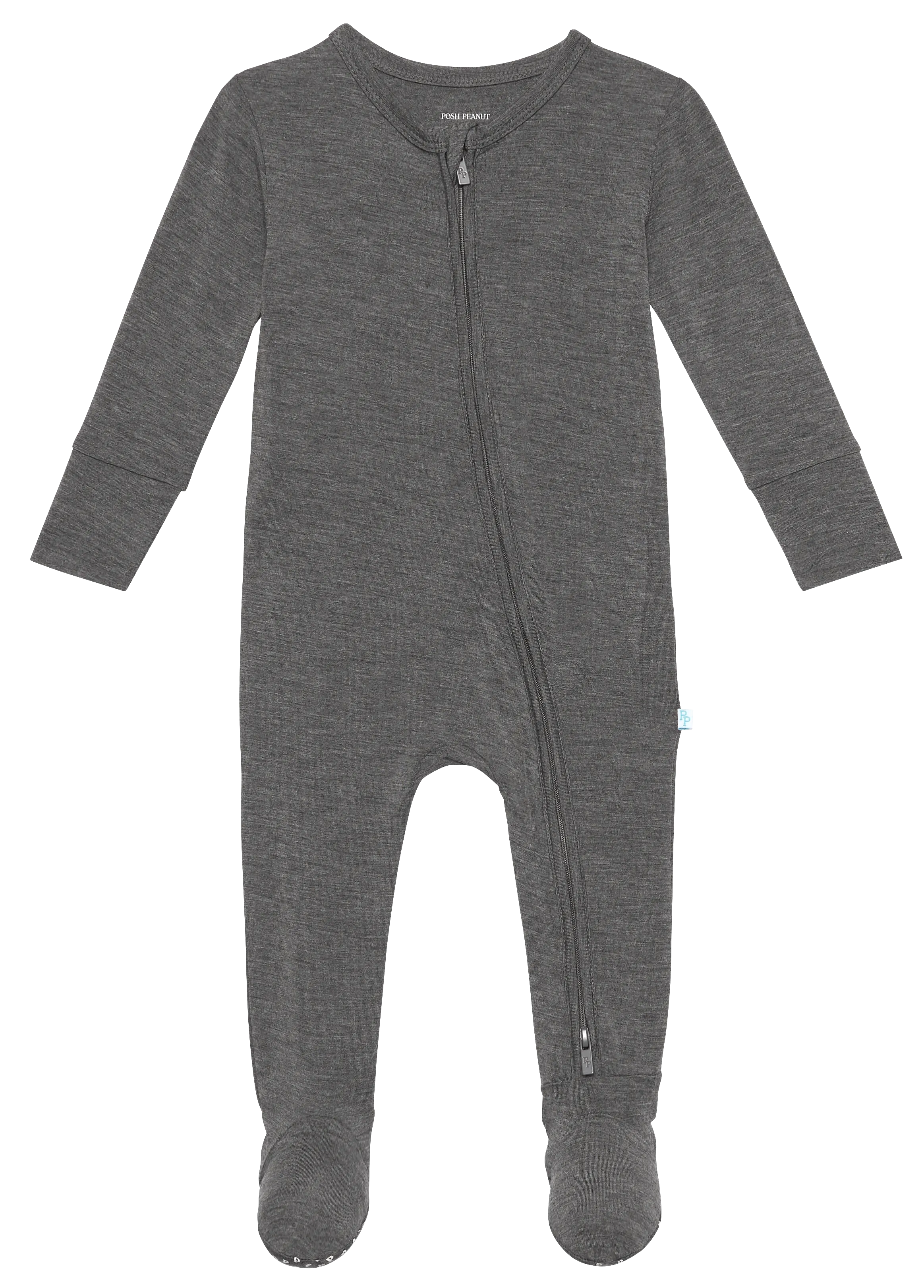 Posh Peanut Charcoal Heather Footie with Zipper
