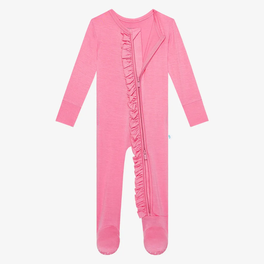Posh Peanut Spring Berry Ruffled Zippered Footie