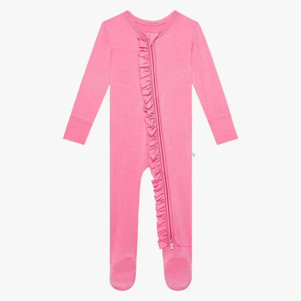 Posh Peanut Spring Berry Ruffled Zippered Footie