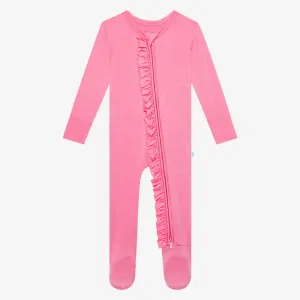 Posh Peanut Spring Berry Ruffled Zippered Footie