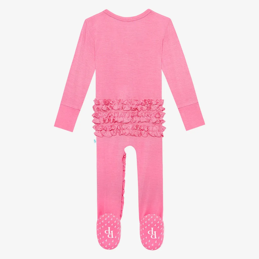 Posh Peanut Spring Berry Ruffled Zippered Footie