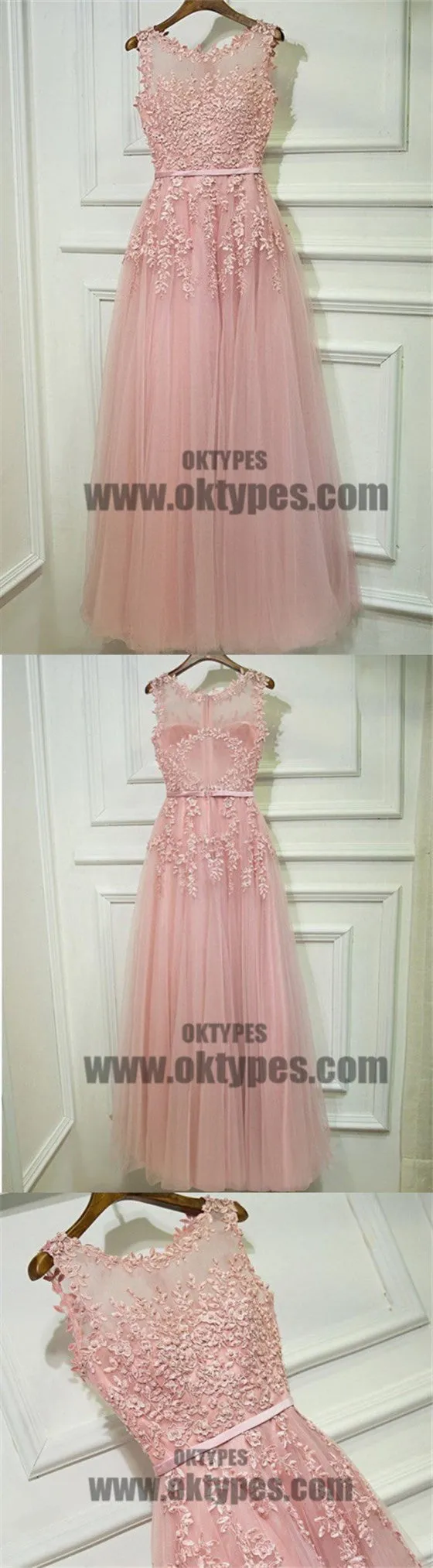 Princess Prom Dresses, Pink Prom Dresses, Long Prom Dresses With Belt/Sash/Ribbon Sleeveless Round, TYP0445