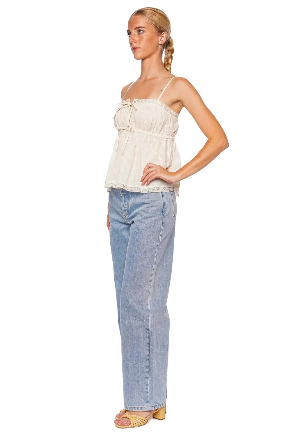 Quinn Pristine Dotted Lace Trim Top
