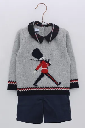 "Charlie" Grey Knit Queen's Guard Top & Shorts