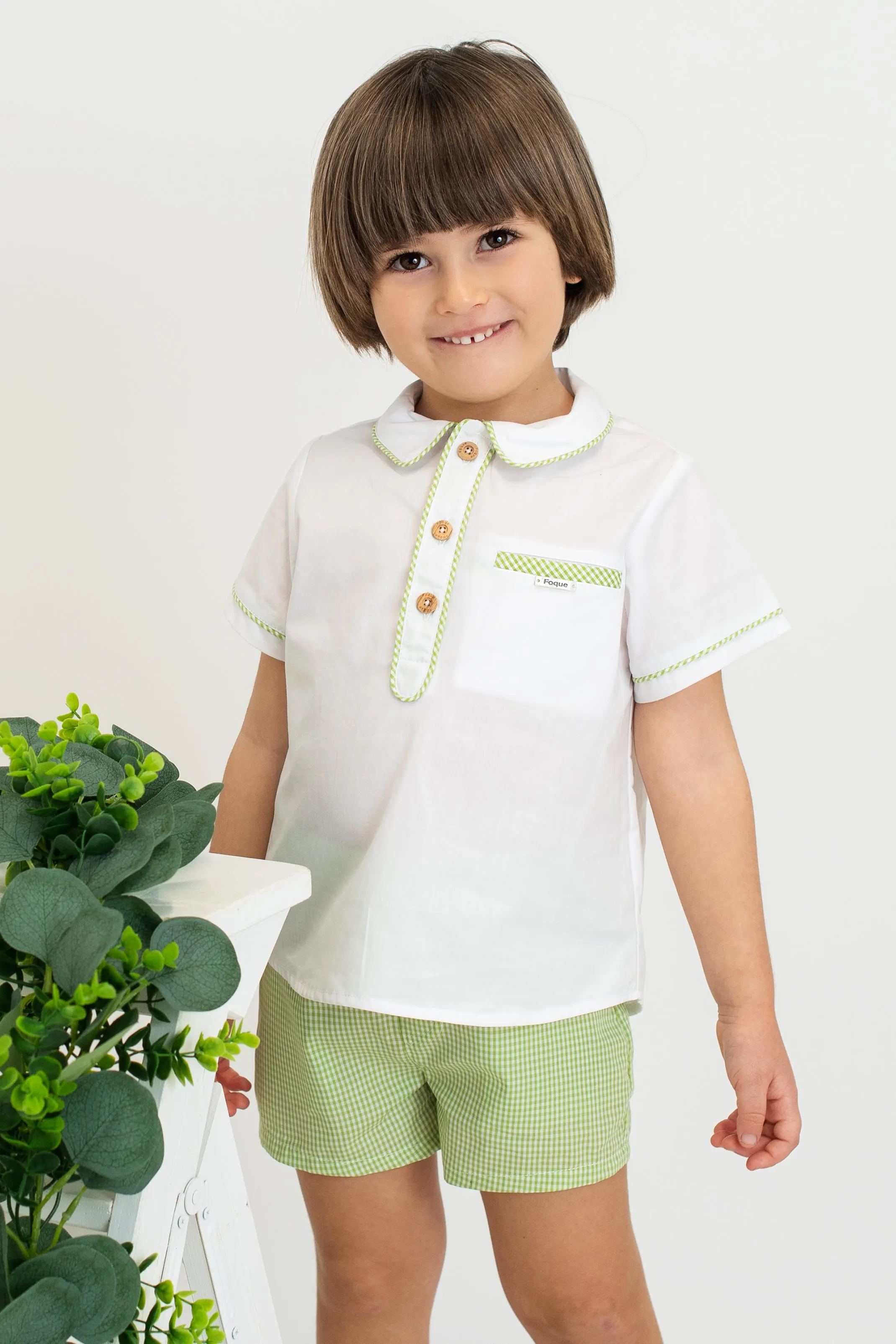 "Luca" Shirt & Green Gingham Shorts