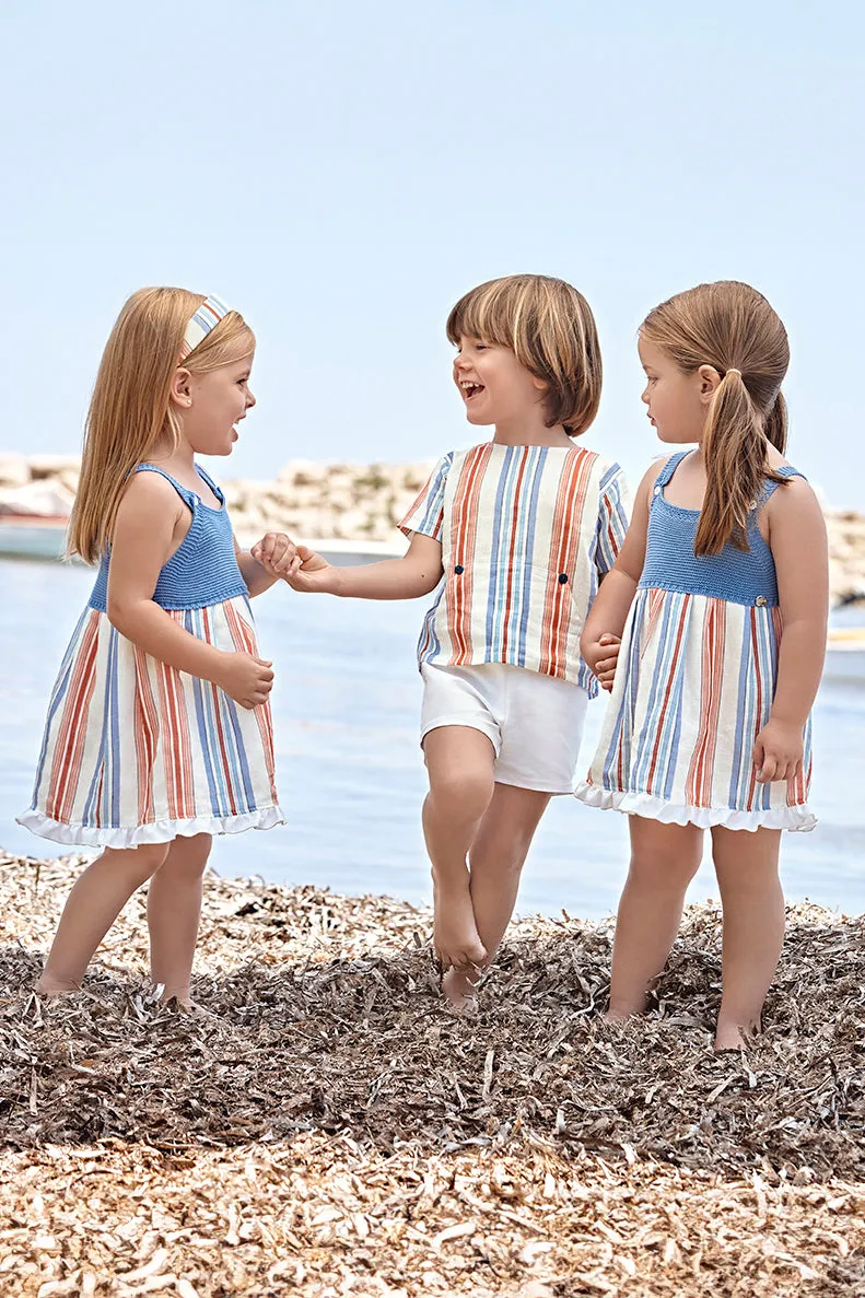 "Sebastian" Dusky Blue & Red Striped Shirt & Shorts