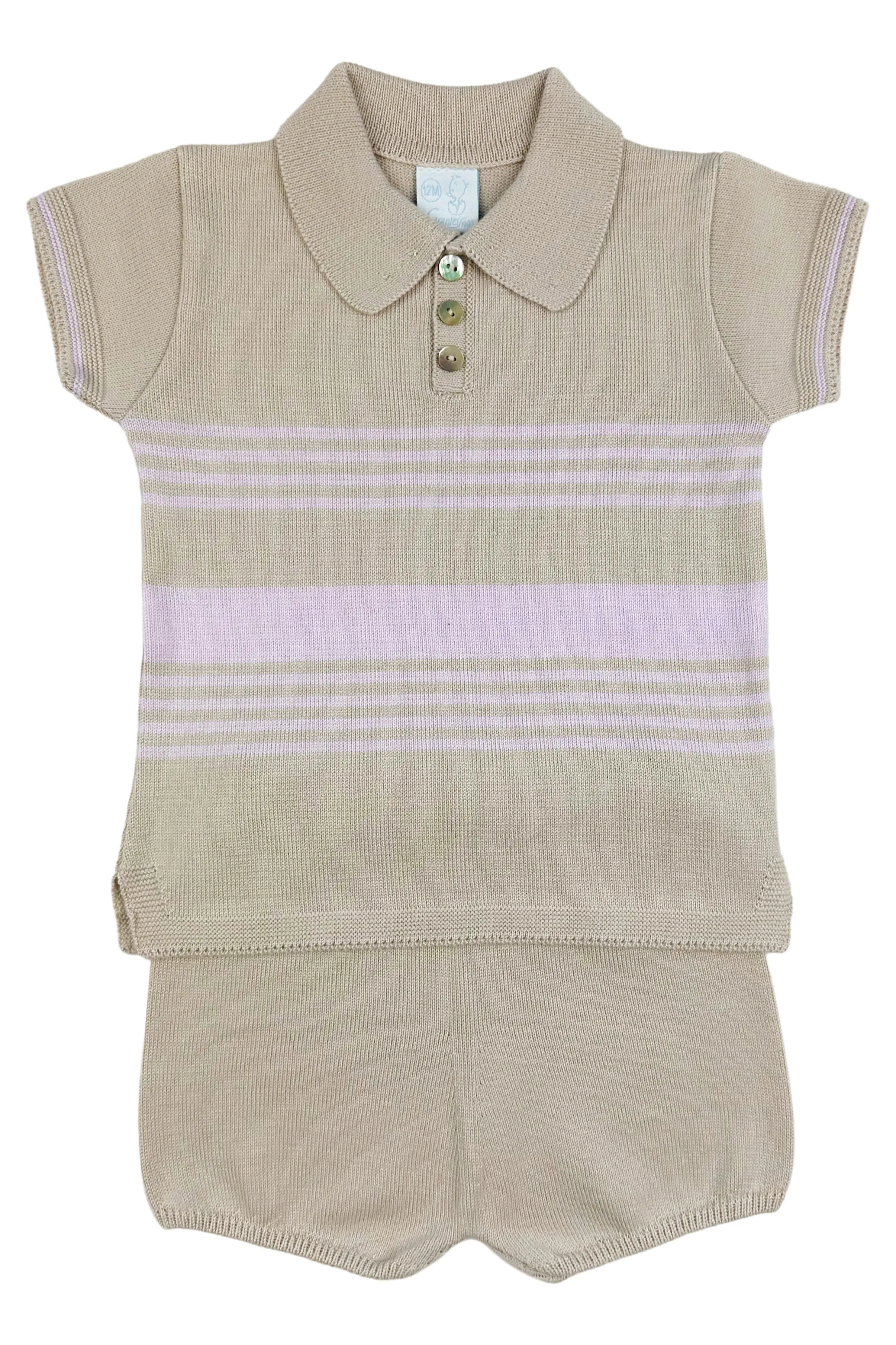 "Timmy" Stone & Lilac Stripe Knit Top & Shorts