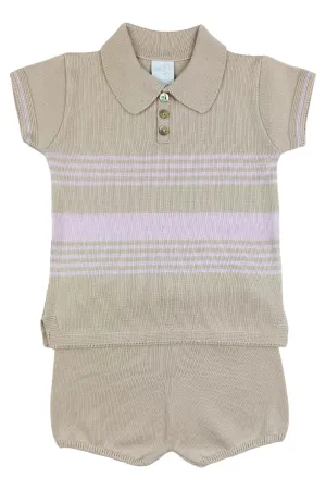 "Timmy" Stone & Lilac Stripe Knit Top & Shorts