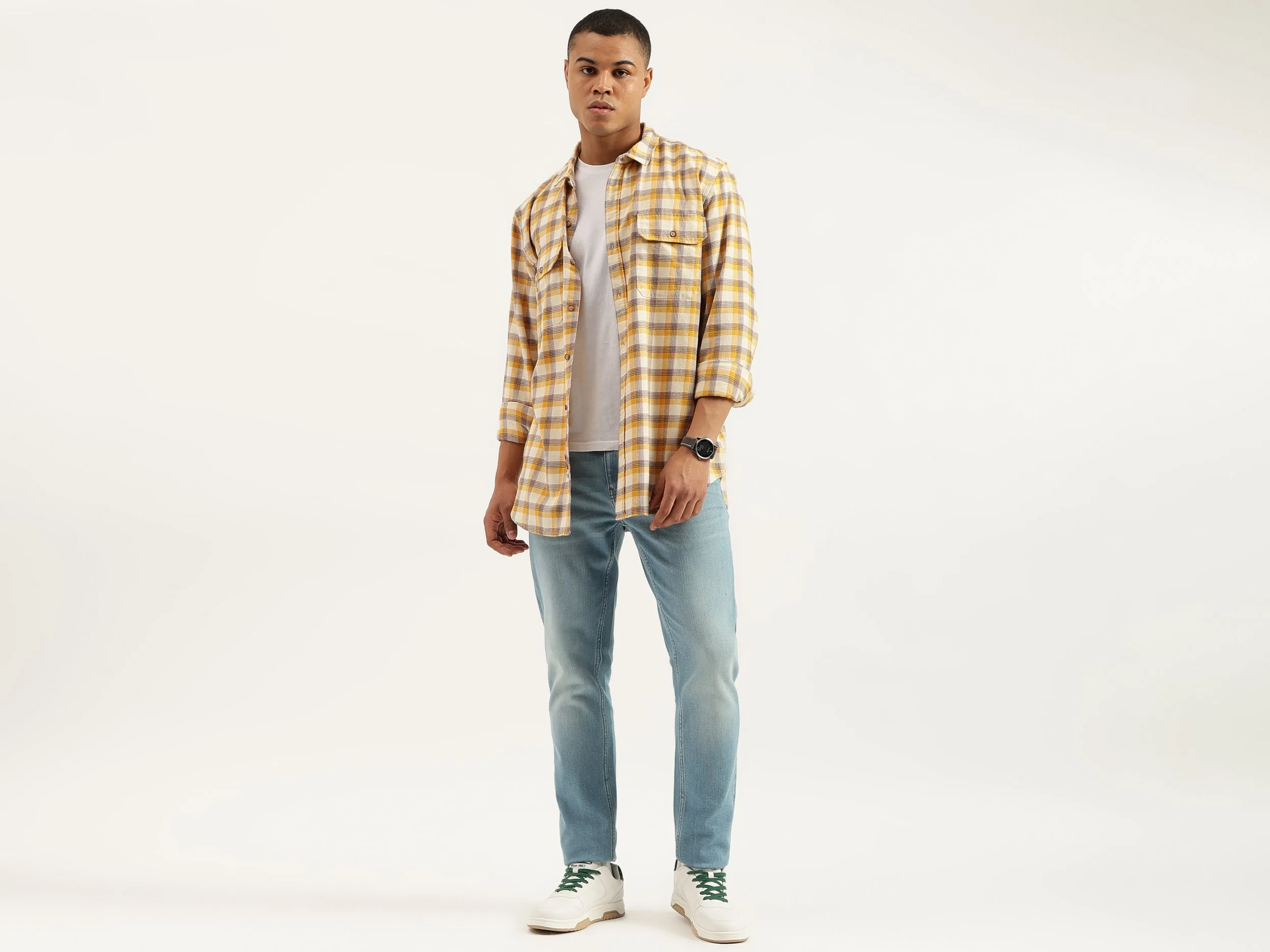 Regular Fit Spread Collar Checkered Shirts