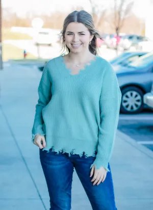 Ripped Apart Sweater in Mint Green