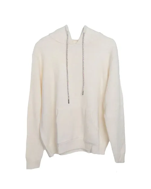 ROMI BASHA | Rhinestone Cashmere Hoodie | White