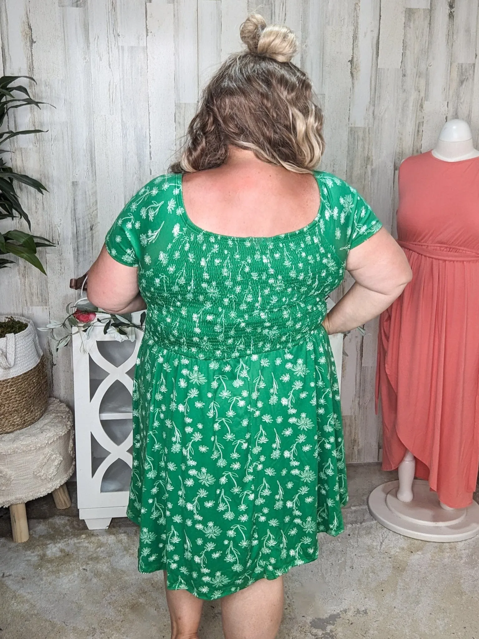 Rosemary Smocked   Sketched Floral Print Scoopneck Dress w/Shorts
