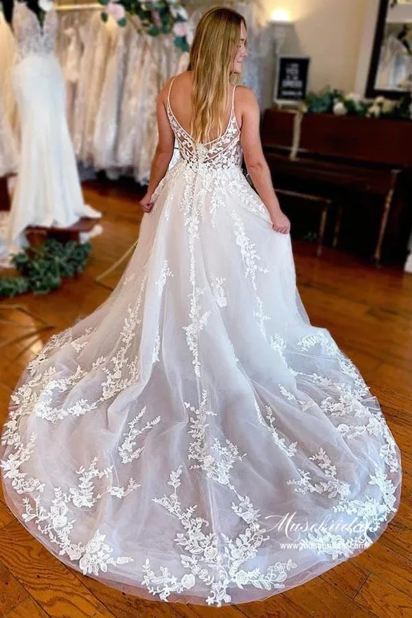 Roycebridal Elegant Tulle A-line Wedding Dresses With Lace Appliques, Bridal Gown, MW929