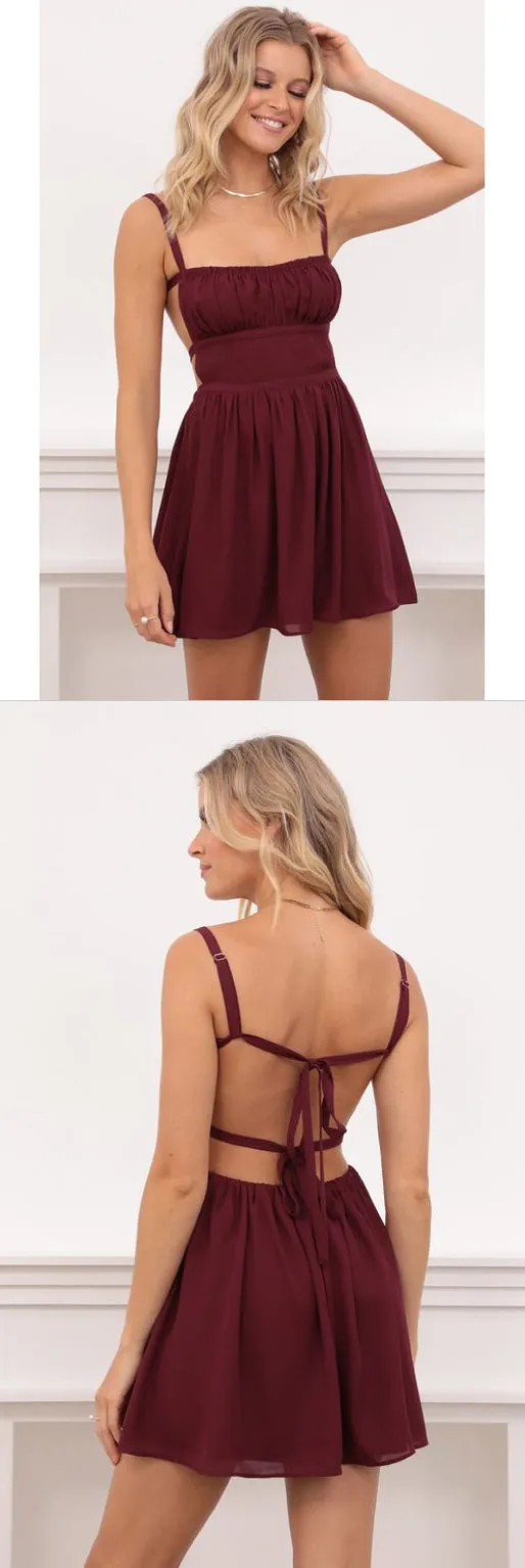 Rust Chiffon Sweetheart Spaghetti Straps A Line Short Mini Homecoming Dresses, HDS0100