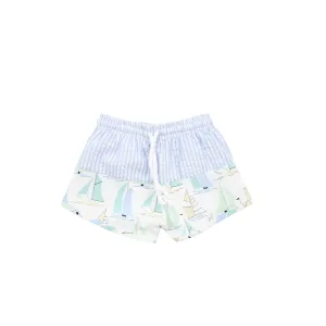 Sailboat Printed Boys Shorty Swim Shorts