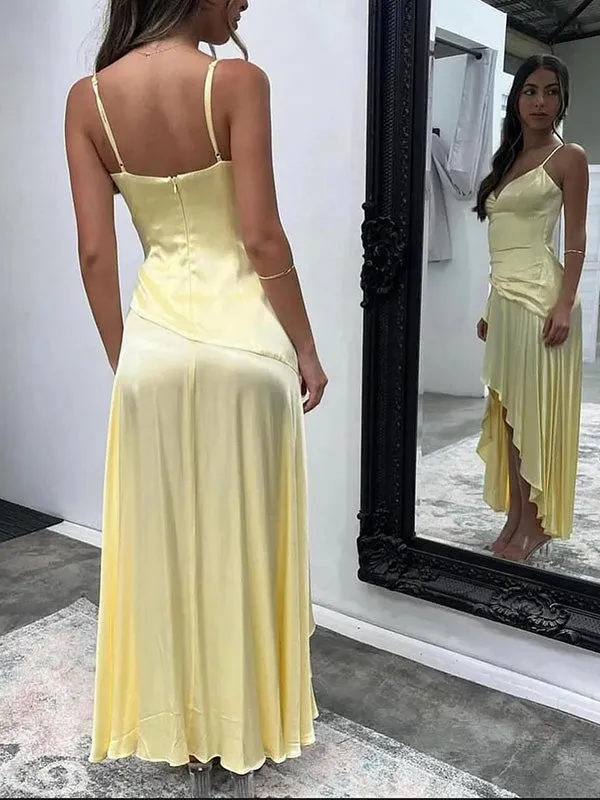 Sexy V-neck Sleeveless Mermaid Satin Evening Prom Dresses Online, OLP824